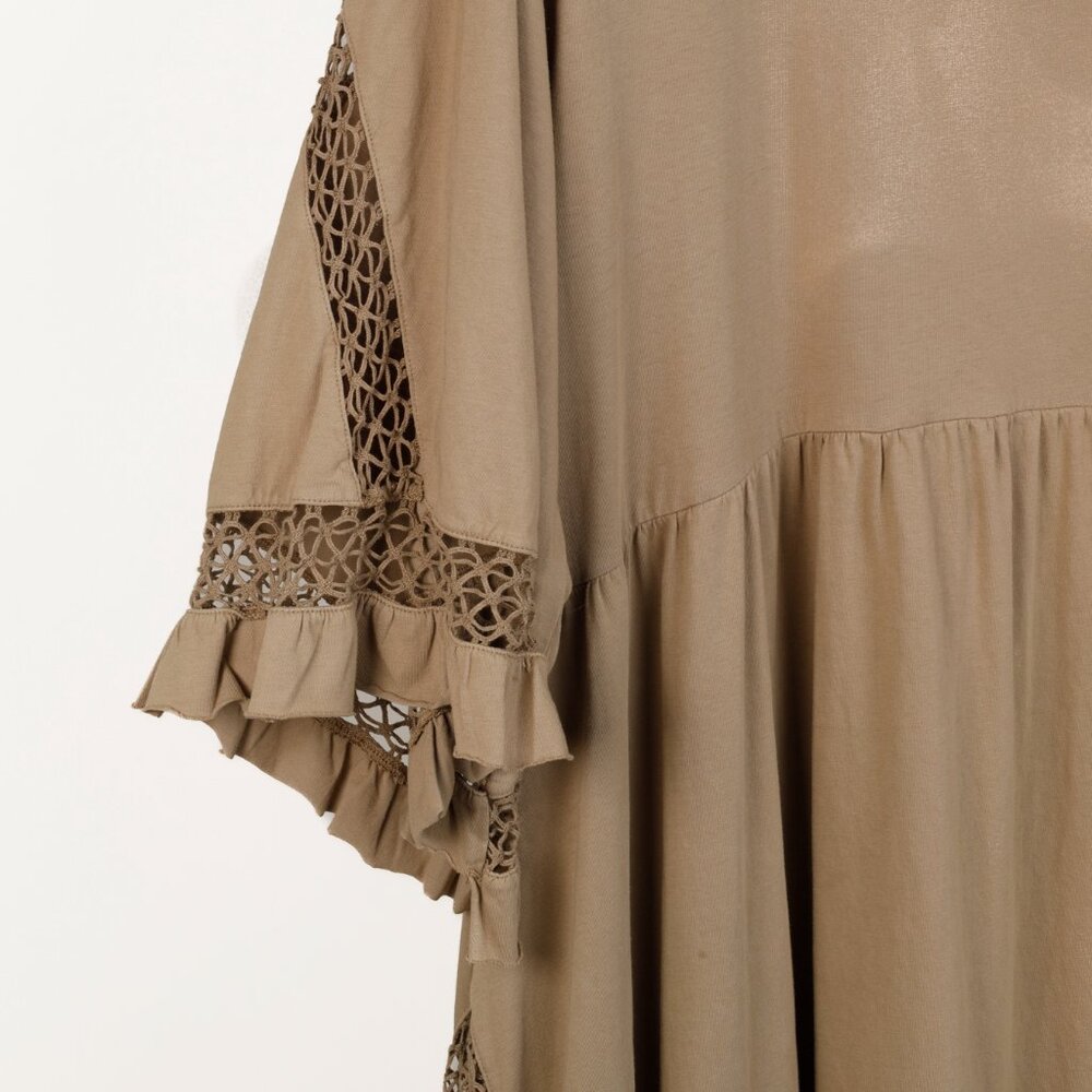 Dorothee Schumacher Casual Statement Brown Crochet-Trim Tiered Maxi Dress - Picture 6 of 10
